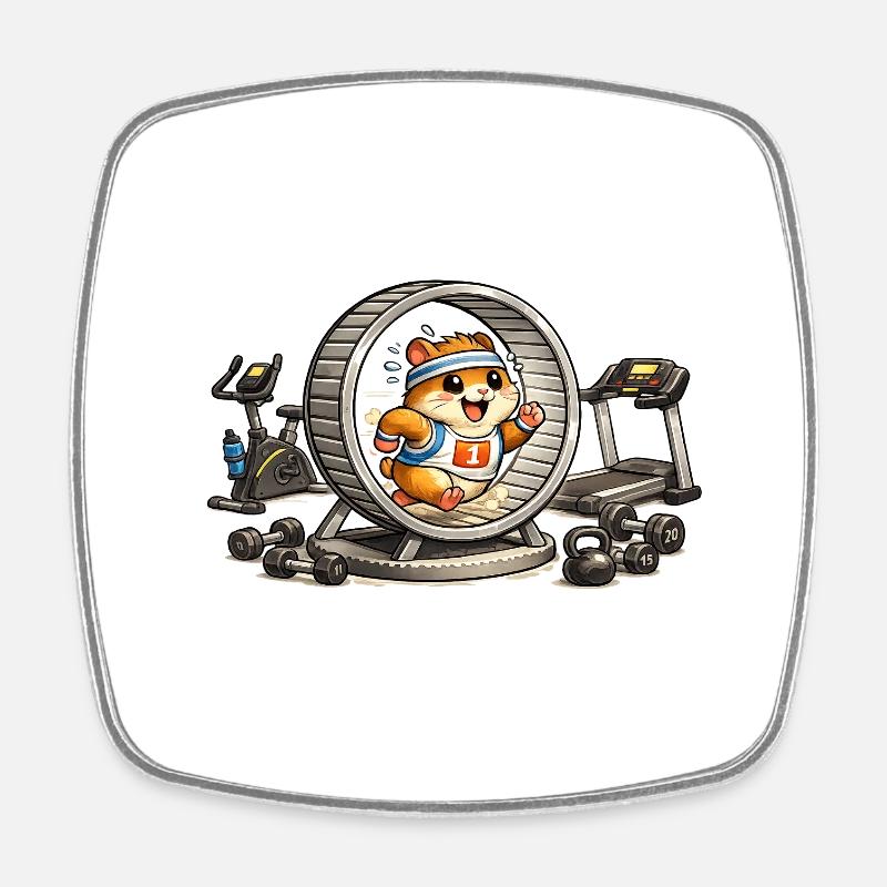 Hamster Athlete on a Wheel - Square fridge magnet - white