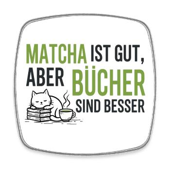 Cozy Bücher & Matcha Katze T-Shirt Geschenk - Viereckiger Kühlschrankmagnet - Weiß - Vorne