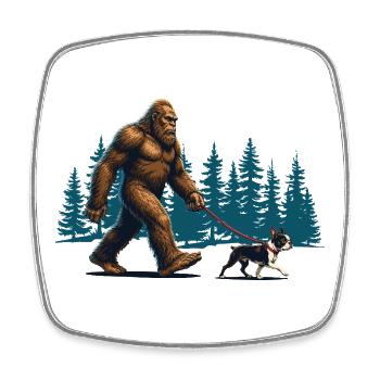 Boston Terrier Bigfoot lustiger Kryptid-Liebhaber - Viereckiger Kühlschrankmagnet - Weiß - Vorne