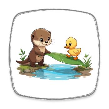 Flussfreund Otter und Ente - Viereckiger Kühlschrankmagnet - Weiß - Vorne