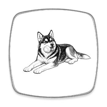 Husky joueur avec la balle - Magnet carré - blanc - Devant