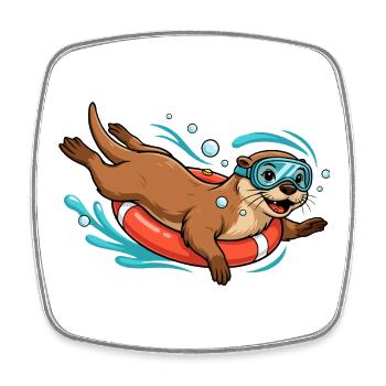 Loutre drôle avec des lunettes de plongée - Magnet carré - blanc - Devant