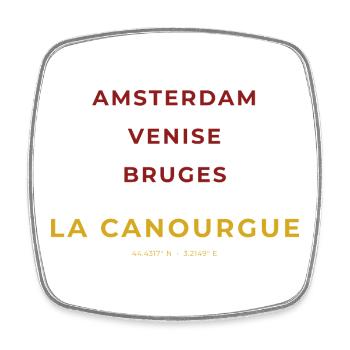 La Canourgue Lozère - Amsterdam - Venise - Bruges - Magnet carré - blanc - Devant