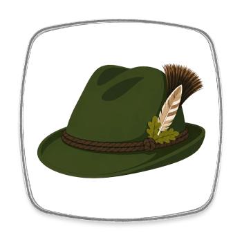 Chapeau en feutre vert avec plumes - Magnet carré - blanc - Devant