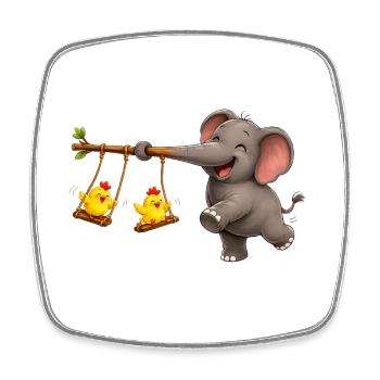 Aventure de balançoire éléphant et poussin - Magnet carré - blanc - Devant