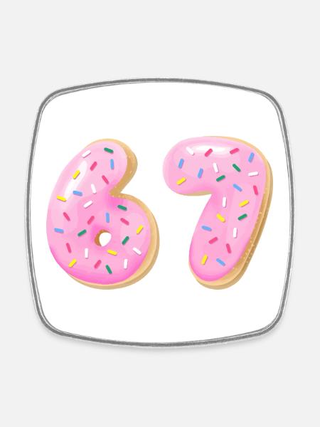 67 Six Seven Zahl 67 Meme Cream Donut - Viereckiger Kühlschrankmagnet - Weiß