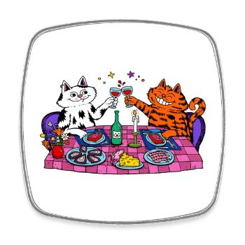 Cat Dinner Party Evening Splendour - Square fridge magnet - white - Front