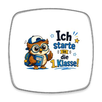 Ich starte in die 1. Klasse Eulen Design - Viereckiger Kühlschrankmagnet - Weiß - Vorne