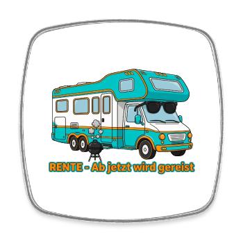 Lustiges Rente Geschenk - Retro Camper - Viereckiger Kühlschrankmagnet - Weiß - Vorne