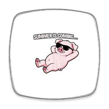 Summer Pig Relax avec des lunettes de soleil - Magnet carré - blanc - Devant