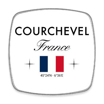 Courchevel, France, coordinates, travel, souvenir - Square fridge magnet - white - Front