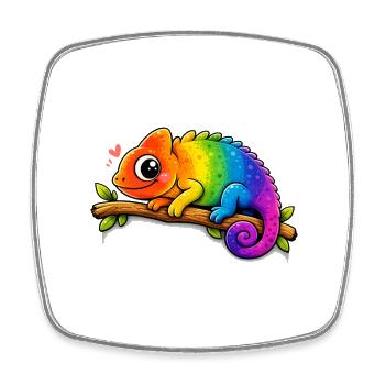 Caméléon arc-en-ciel sur une branche - Magnet carré - blanc - Devant