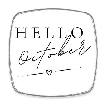 Bonjour octobre | Design minimaliste d’automne - Magnet carré - blanc - Devant