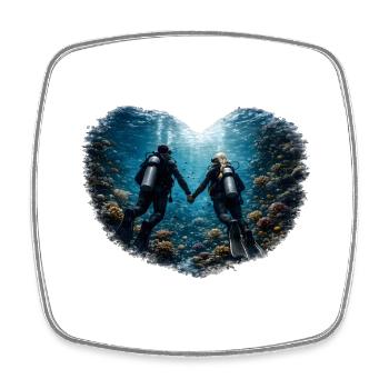Plongée ensemble – motif de couple plongeant dans le cœur - Magnet carré - blanc - Devant