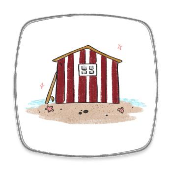 Beach house with red stripes - Square fridge magnet - white - Front