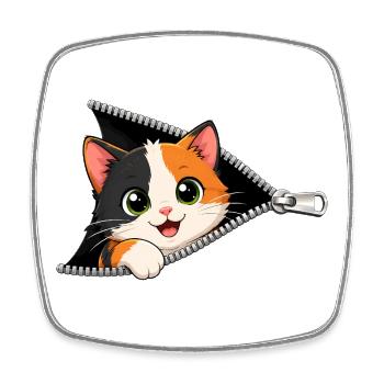 Cute Kitten Zipper Cat - Square fridge magnet - white - Front