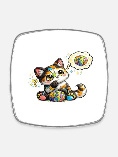 Chaton Dream Mosaic de Chat - Magnet carré - blanc