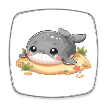 Baleine sur un banc de sable - Magnet carré - blanc - Devant