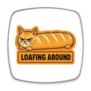 Funny Angry Cat Loaf Bread Baguette - Square fridge magnet - white - Front