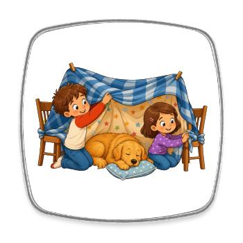 Children's Blanket Cave with Dog Cuddly Motif - Square fridge magnet - white - Front