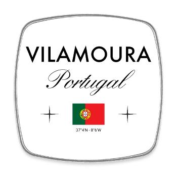 Vilamoura Portugal Coordinates Travel Souvenir - Square fridge magnet - white - Front