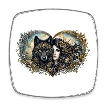 Heart of Iron: Lady and Wolf - Square fridge magnet - white - Front