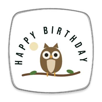 HIBOU. CHOUETTE. JOYEUX ANNIVERSAIRE - Magnet carré - blanc - Devant