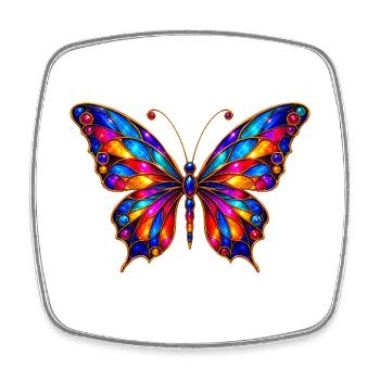Papillon Vitrail Coloré - Magnet carré - blanc - Devant