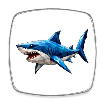 Requin low poly - Magnet carré - blanc - Devant