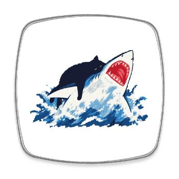 Chat Requin Humour océan  - Magnet carré - blanc - Devant