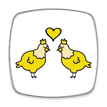 Couple Cœur de Poulets Jumeaux - Magnet carré - blanc - Devant