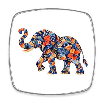 Motif floral d’éléphant en patchwork - Magnet carré - blanc - Devant