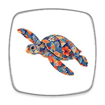 Patchwork Turtle Floral Pattern - Square fridge magnet - white - Front
