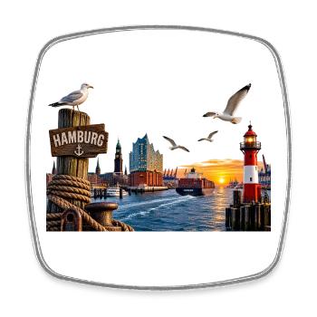 Hamburg Hafen Sonne - Viereckiger Kühlschrankmagnet - Weiß - Vorne