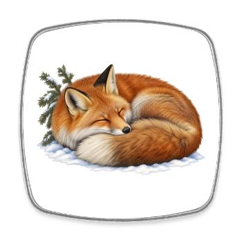 Roter Fuchs rollte sich unter dem ersten Schnee zusammen - Viereckiger Kühlschrankmagnet - Weiß - Vorne