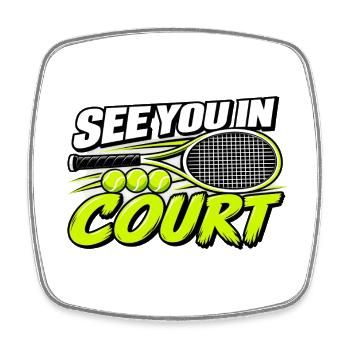 Lustiges Tennis Wir sehen uns auf dem Feld Spieler-Liebhaberkunst - Viereckiger Kühlschrankmagnet - Weiß - Vorne