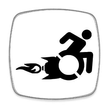 Wheelchair user with rocket propulsion # - Square fridge magnet - white - Front