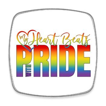 Logo Gay Pride LGBT Coeur Mon cœur bat avec fierté - Magnet carré - blanc - Devant