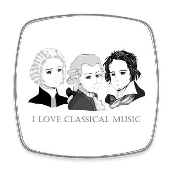 Bach - Mozart - Beethoven in chibi style - Square fridge magnet - white - Front