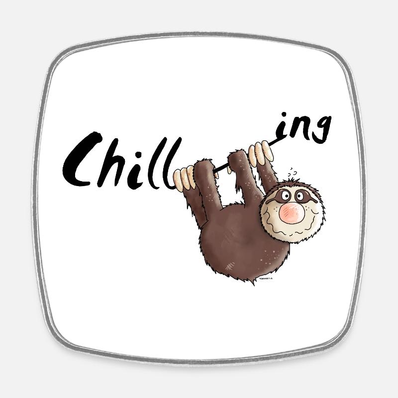 "Chilling" - Sloth - Cartoon - Square fridge magnet - white