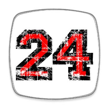 Zahl 24 (Vintage Rot) 24. Geburtstag Nr. 24 - Viereckiger Kühlschrankmagnet - Weiß - Vorne