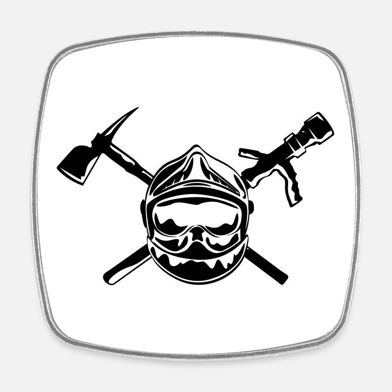 casque_pompier_hache et lance - Magnet carré - blanc