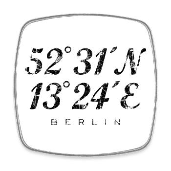 Berliner Koordinaten Berlin (Vintage/Schwarz) - Viereckiger Kühlschrankmagnet - Weiß - Vorne