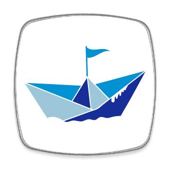 small paper boat in the water with flag - Square fridge magnet - white - Front