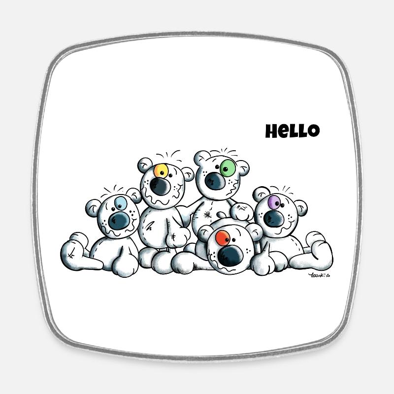 Hello Teddys - Polar Bear - Bears - Comic - Square fridge magnet - white