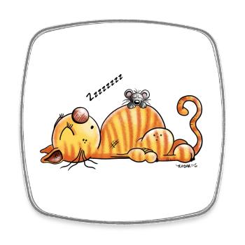 Ronflement chat et souris - Cadeau - Magnet carré - blanc - Devant