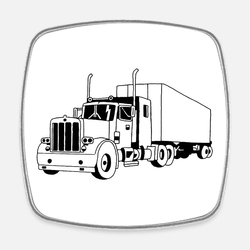 SCHWARZER LKW - Viereckiger Kühlschrankmagnet - Weiß