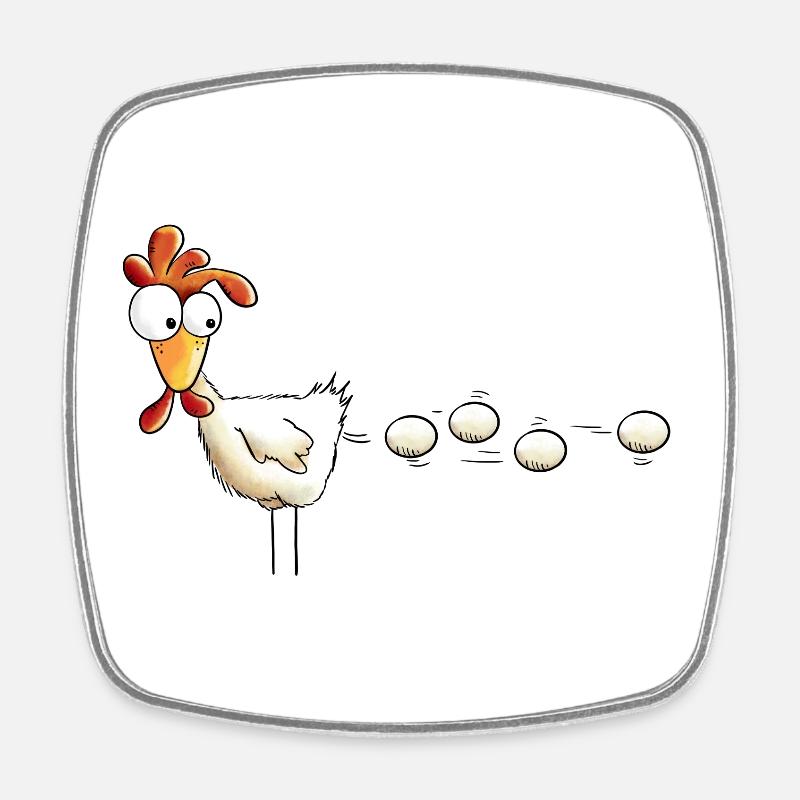 Poule pond un oeuf dessin animé - Magnet carré - blanc