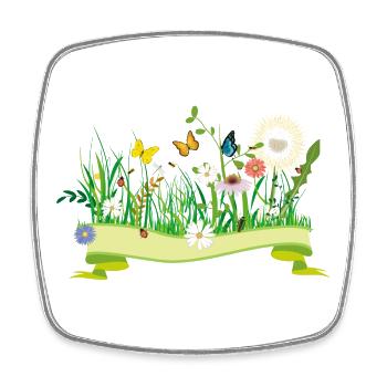 prairie printanière luxuriante avec des fleurs et des insectes - Magnet carré - blanc - Devant