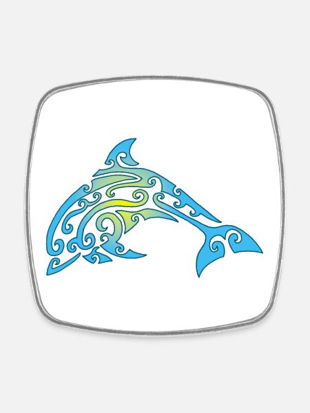 Polynesischer Delphin - Viereckiger Kühlschrankmagnet - Weiß